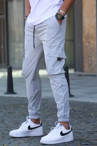 Boyalı Gri Kargo Cep Erkek Jogger Pantolon 5461 - Boyalı Gri - 3
