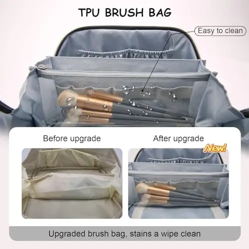 BOYATU Travel Makeup Bags Cosmetic Organizer Bag: 3-Set Large Capacity Make up Bag - PU Leather Toiletry Bags for Women - Wide Open Portable Pouch with Divider & Handle (07-Black 6) - 3