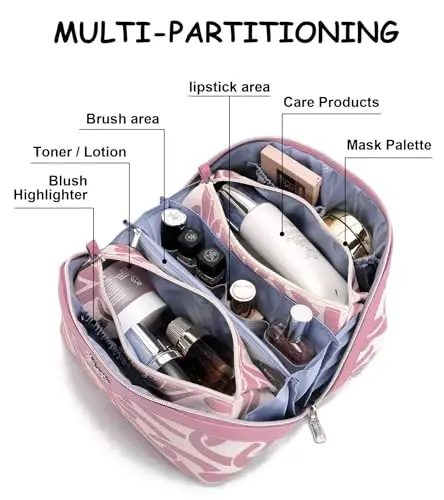 BOYATU Travel Makeup Bag for Women: Large Capacity 3-Piece Cosmetic & Toiletry Organizer - Expands Storage by 50% with 2 Detachable Pouches,Opens Flat for Easy Packing,Waterproof PU Leather(Pink) - 4