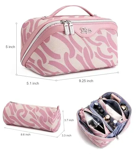 BOYATU Travel Makeup Bag for Women: Large Capacity 3-Piece Cosmetic & Toiletry Organizer - Expands Storage by 50% with 2 Detachable Pouches,Opens Flat for Easy Packing,Waterproof PU Leather(Pink) - 5