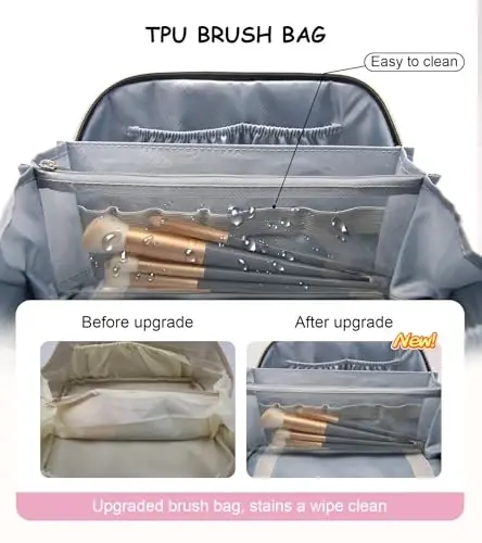 BOYATU Travel Makeup Bags Cosmetic Organizer Bag: 3 Pcs Set Large Capacity Floral Make up Bag with Compartments - Waterproof Leather Toiletry Bags with Handle for Women (20-Red) - 5