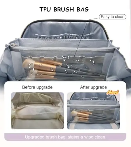 BOYATU Travel Makeup Bags Cosmetic Organizer Bag: 3 Pcs Set Large Capacity Floral Make up Bag with Compartments - Waterproof Leather Toiletry Bags with Handle for Women (21-Purple) - 5
