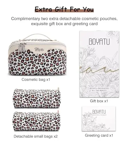 BOYATU Travel Makeup Bags Cosmetic Organizer Bag: 3 Pcs Set Large Capacity Make up Bag with Compartments - Waterproof Leather Toiletry Bags with Handle for Women (B-White) - 2