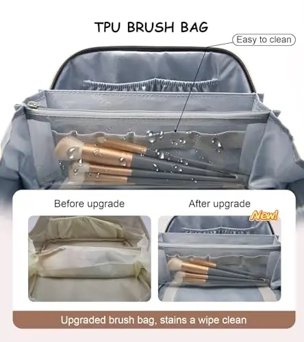 BOYATU Travel Makeup Bags Cosmetic Organizer Bag: 3 Pcs Set Large Capacity Make up Bag with Compartments - Waterproof Leather Toiletry Bags with Handle for Women (B-White) - 3
