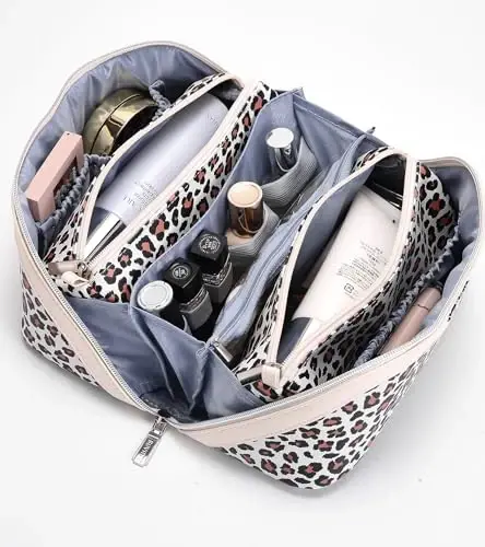 BOYATU Travel Makeup Bags Cosmetic Organizer Bag: 3 Pcs Set Large Capacity Make up Bag with Compartments - Waterproof Leather Toiletry Bags with Handle for Women (B-White) - 6
