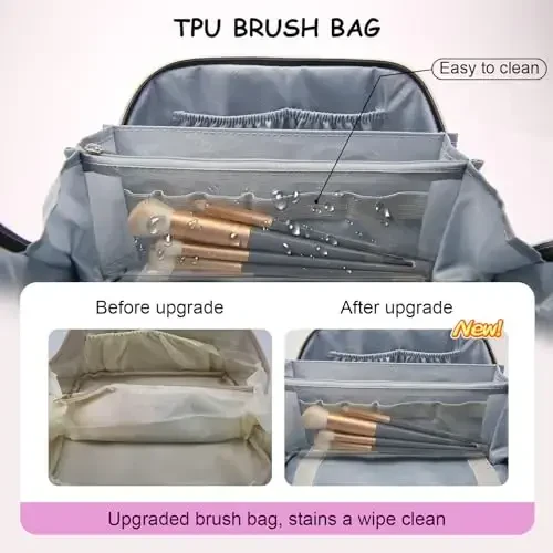 BOYATU Travel Makeup Bags Cosmetic Organizer Bag: 3-Set Large Capacity Make up Bag - PU Leather Toiletry Bags for Women - Wide Open Portable Pouch with Divider & Handle (01-Z-Light Purple) - 3