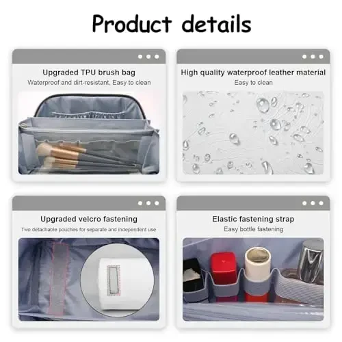 BOYATU Travel Makeup Bags Cosmetic Organizer Bag: 3-Set Large Capacity Make up Bag - PU Leather Toiletry Bags for Women - Wide Open Portable Pouch with Divider & Handle (02-White) - 3