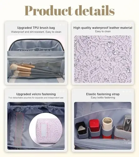 BOYATU Travel Makeup Bags Cosmetic Organizer Bag: 3-Set Large Capacity Make up Bag - PU Leather Toiletry Bags for Women - Wide Open Portable Pouch with Divider & Handle (A-Violet) - 6