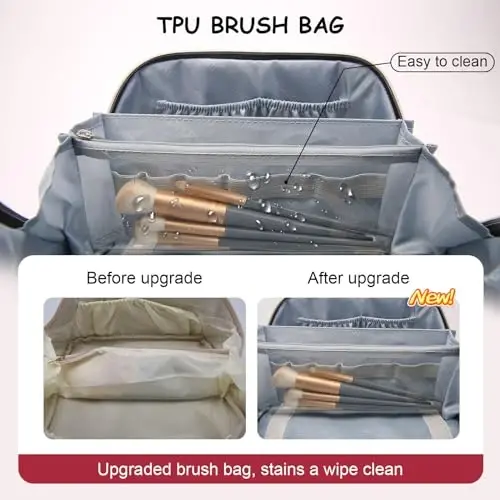 BOYATU Travel Makeup Bags Cosmetic Organizer Bag: 3-Set Make up Bag | Large Capacity PU Leather Toiletry Bags for Women - Wide Open Portable Pouch with Divider & Handle(02-Dark Red) - 3
