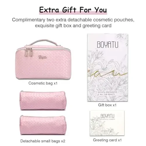 BOYATU Travel Makeup Bags for Women: Large Cosmetic Bag Waterproof - Vegan Leather Make up Bags Set of 3 - Portable Toiletry Organizer (L09 Violet) - 5