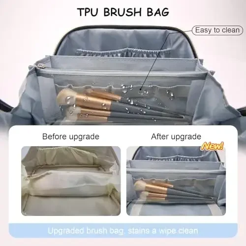 BOYATU Travel Makeup Bags for Women: Vegan Leather Cosmetic Bag Set of 3 - Large Capacity Make up Bag with Divider - Wide Open Waterproof Toiletry Organizer Bag with Handle (05-Black) - 3