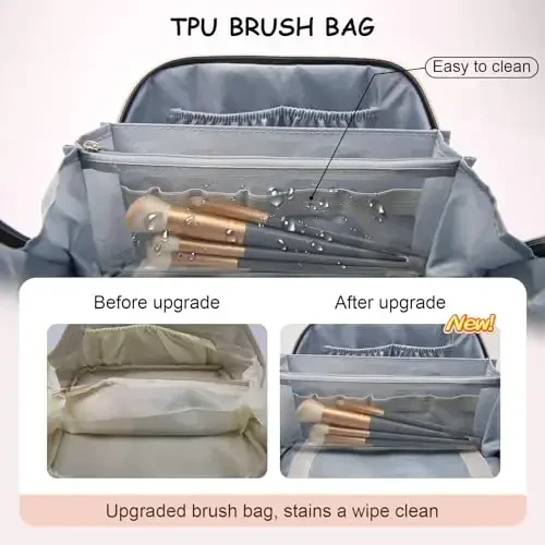 BOYATU Travel Makeup Bags for Women: Vegan Leather Cosmetic Bag Set of 3 - Large Capacity Make up Bag with Divider - Wide Open Waterproof Toiletry Organizer Bag with Handle (05-Pink) - 3