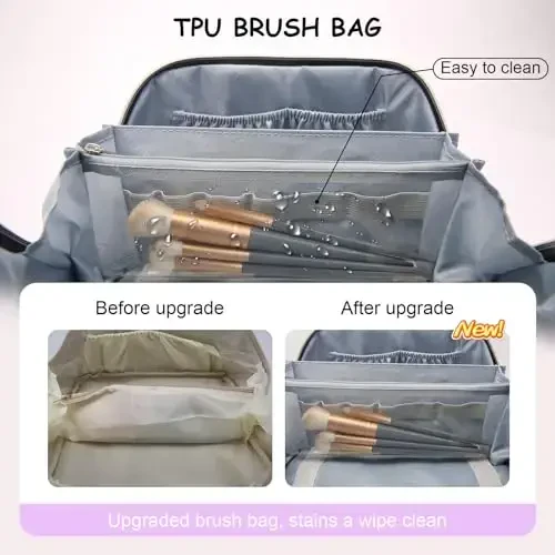 BOYATU Travel Makeup Bags for Women: Vegan Leather Cosmetic Bag Set of 3 - Large Capacity Make up Bag with Divider - Wide Open Waterproof Toiletry Organizer Bag with Handle (05-Purple) - 3