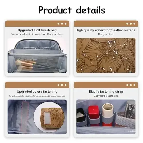 BOYATU Travel Makeup Bags Kosmetik Organayzer Sumkasi: 3 to'plam Katta hajmli Make up sumkasi - PU Teri Tualet sumkalari ayollar uchun - Ajratuvchi va tutqichli keng ochiq portativ qop (01-Z-Brown) - 3