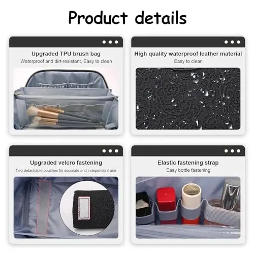 BOYATU Travel Makeup Bags Kosmetik Organayzer Sumkasi: 3 to'plam Katta sig'imli Makiyaj sumkasi - PU Teri Tualet sumkalari ayollar uchun - Ajratgich va tutqichli keng ochiq portativ qop (01-Och ko'k) - 3