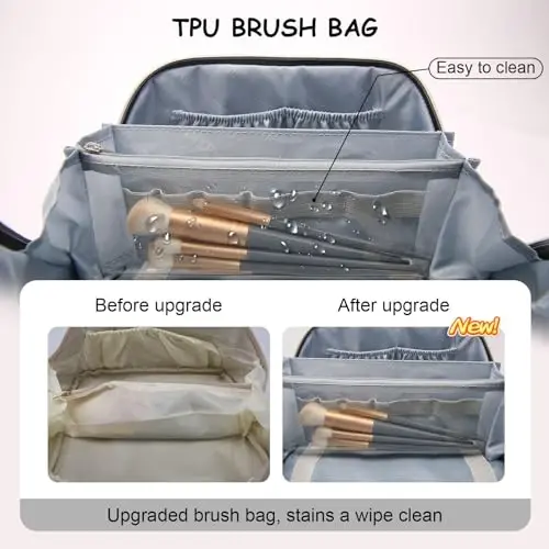 BOYATU Travel Makeup Bags Kosmetik Organayzer Sumkasi: 3 to'plam Katta sig'imli Makiyaj sumkasi - PU Teri Tualet sumkalari ayollar uchun - Ajratgich va tutqichli keng ochiq portativ qop (01-Och ko'k) - 4