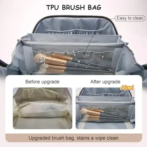 BOYATU Travel Makeup Bags Kosmetik Organizator Sumkasi: 3 to'plam Katta sig'imli Make up Sumkasi - PU Charmdan Yasalgan Ayollar uchun Tualet Sumkalari - Ajratgich va Tutqichli Keng Ochiq Portativ Qopcha (02-Och Jigarrang) - 4