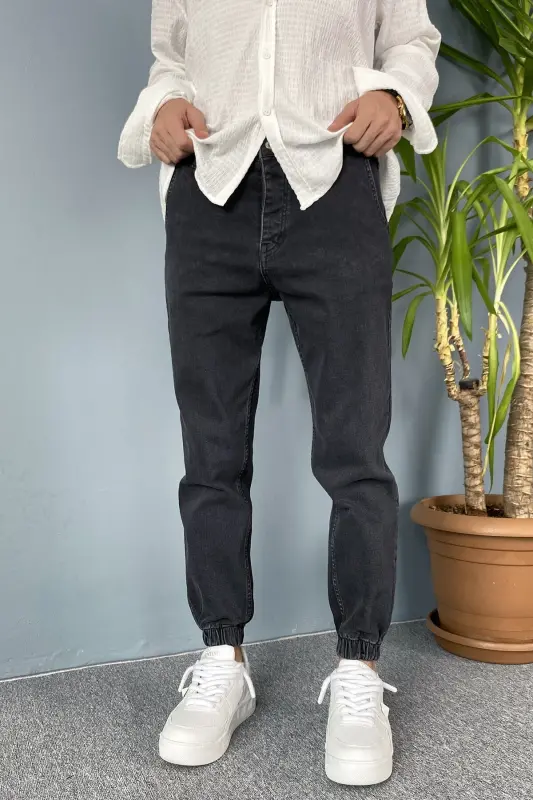 Boyfriend Jogger Kot Pantolon Paçası Lastikli-Antrasit - ALIŞVERIŞ SOKAĞI