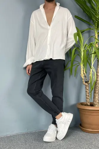 Boyfriend Jogger Kot Pantolon Paçası Lastikli-Antrasit - 6