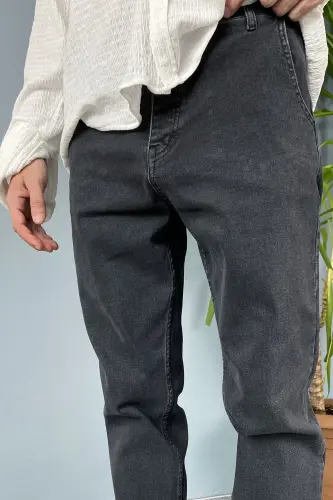 Boyfriend Jogger Kot Pantolon Paçası Lastikli-Antrasit - 4