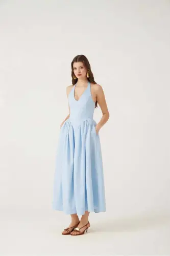 Bo‘yindan Bog‘langan Belgacha Tushadigan Uzun Ophelia Ko‘ylak Ko‘k - Ko‘k - HOLLY LOLLY (1)