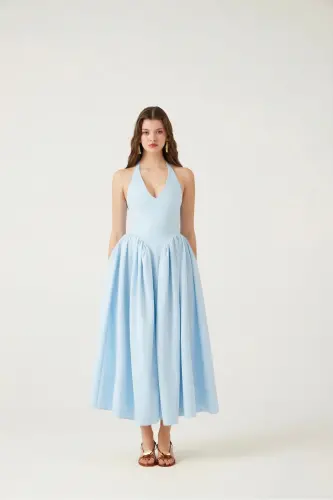 Bo‘yindan Bog‘langan Belgacha Tushadigan Uzun Ophelia Ko‘ylak Ko‘k - Ko‘k - 5