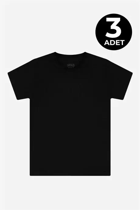 Boys' 100% Cotton Crew Neck Undershirts 3-Pack Black - BÜYÜKBEDENIZ