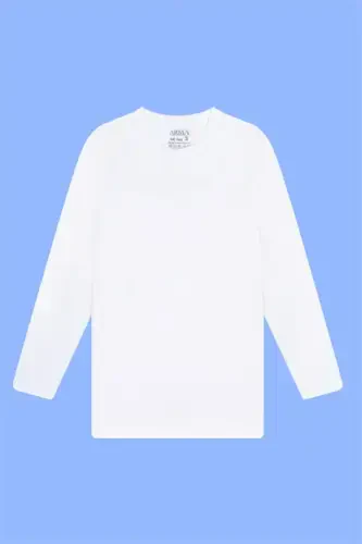 Boys' 2-pack white long-sleeve crew neck undershirts, 100% cotton. - 3