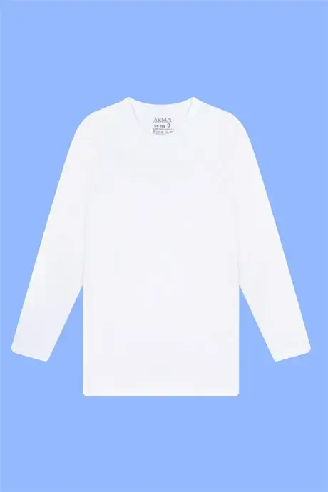 Boys' 2-pack white long-sleeve crew neck undershirts, 100% cotton. - 3