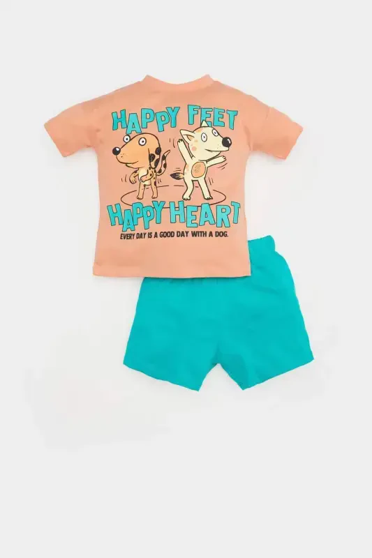 Boy's 2-Piece Set Printed Short Sleeve T-Shirt Elastic Waist Shorts E4909a525sm - DEFACTO