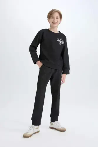 Boy's 2-Piece Set Printed Sweatshirt Elastic Waist Tracksuit Bottom-Black - 1