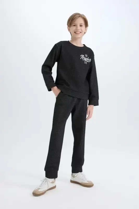 Boy's 2-Piece Set Printed Sweatshirt Elastic Waist Tracksuit Bottom-Black - 1