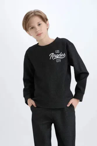 Boy's 2-Piece Set Printed Sweatshirt Elastic Waist Tracksuit Bottom-Black - 3