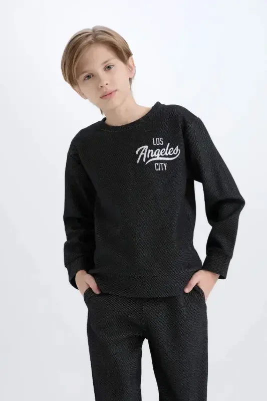 Boy's 2-Piece Set Printed Sweatshirt Elastic Waist Tracksuit Bottom-Black - 3
