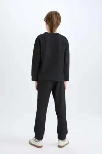 Boy's 2-Piece Set Printed Sweatshirt Elastic Waist Tracksuit Bottom-Black - 5