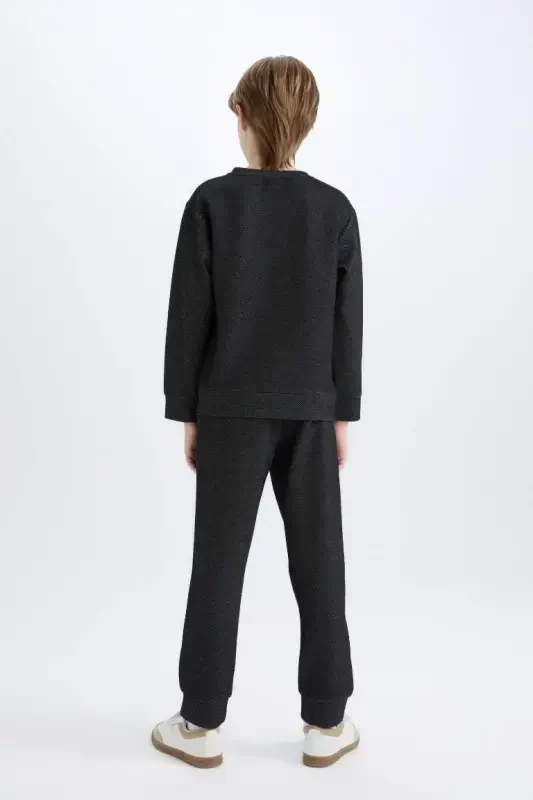 Boy's 2-Piece Set Printed Sweatshirt Elastic Waist Tracksuit Bottom-Black - 5