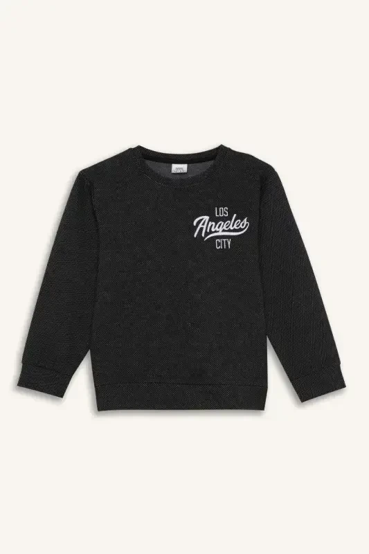 Boy's 2-Piece Set Printed Sweatshirt Elastic Waist Tracksuit Bottom-Black - 7