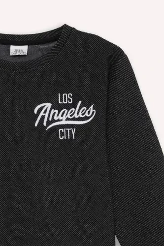 Boy's 2-Piece Set Printed Sweatshirt Elastic Waist Tracksuit Bottom-Black - 9