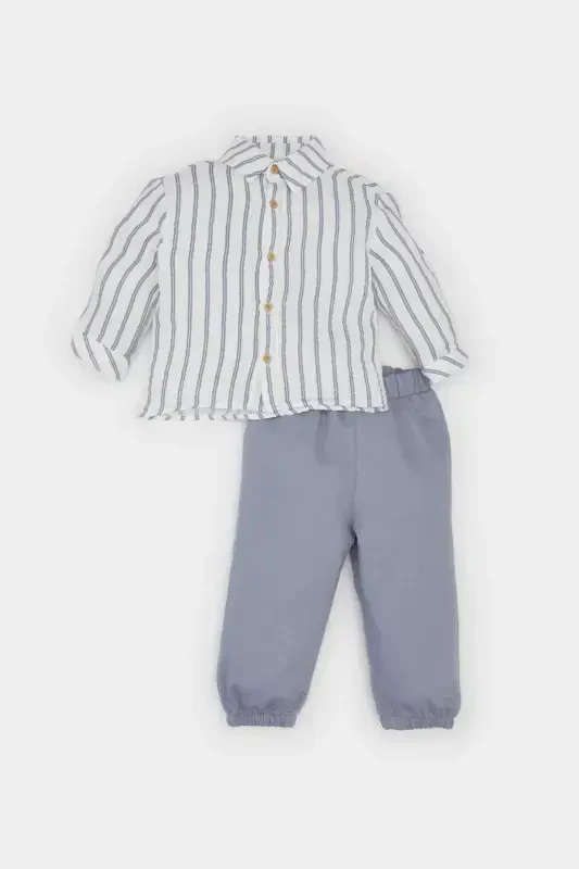 Boy's 2-Piece Set Striped Shirt Elastic Waist Pants E2293a525sp - DEFACTO