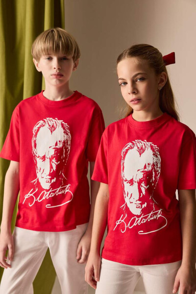 Boys 29 October Republic Day Crew Neck Atatürk Print Short Sleeve Red T-Shirt-Red - DEFACTO