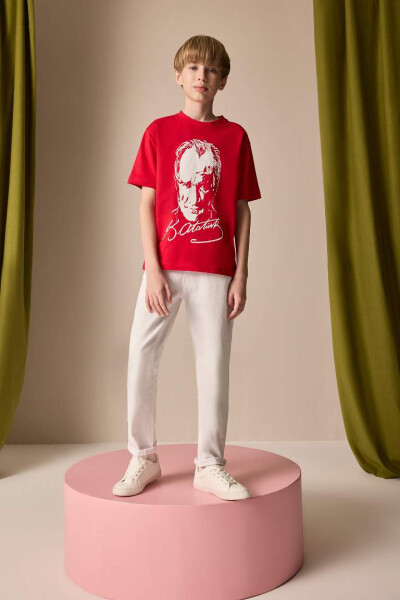 Boys 29 October Republic Day Crew Neck Atatürk Print Short Sleeve Red T-Shirt-Red - 3