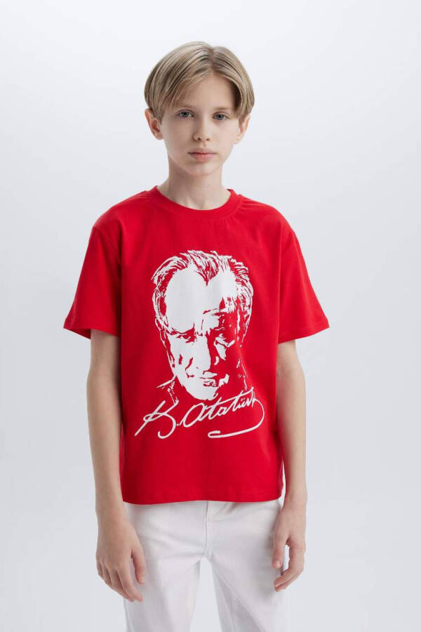 Boys 29 October Republic Day Crew Neck Atatürk Print Short Sleeve Red T-Shirt-Red - 5
