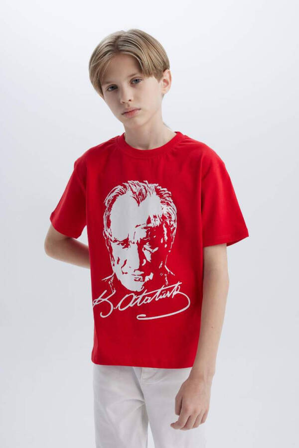 Boys 29 October Republic Day Crew Neck Atatürk Print Short Sleeve Red T-Shirt-Red - 7