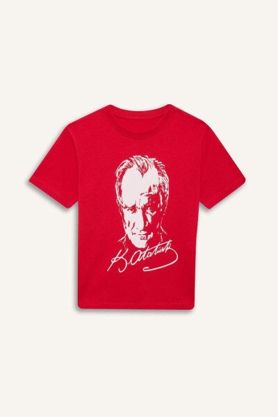 Boys 29 October Republic Day Crew Neck Atatürk Print Short Sleeve Red T-Shirt-Red - 10