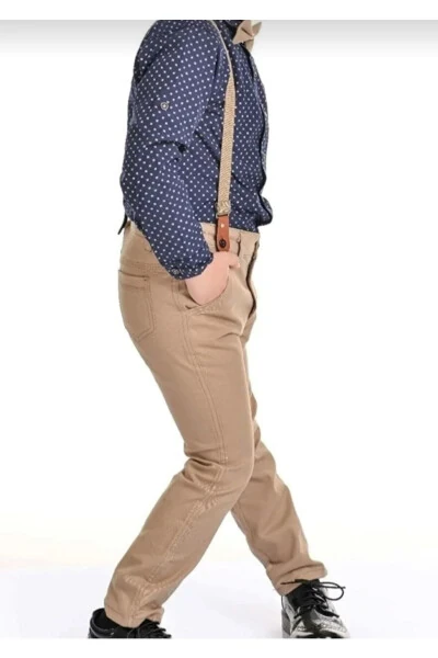 Boys 4-Piece Suit Set with Long Sleeve Shirt, Pants, Bowtie and Suspenders - RENKLI DIYAR (1)