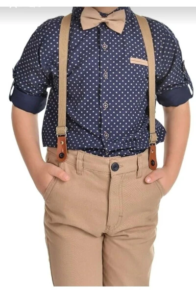 Boys 4-Piece Suit Set with Long Sleeve Shirt, Pants, Bowtie and Suspenders - 4