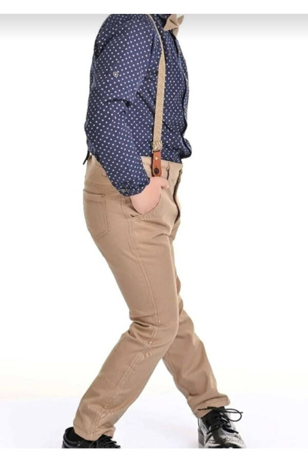 Boys 4-Piece Suit Set with Long Sleeve Shirt, Pants, Bowtie and Suspenders - 2