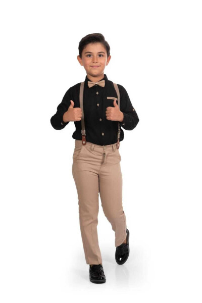 Boys' 4-Piece Suit with Long Sleeve Shirt, Pants, Bowtie and Suspenders - 1