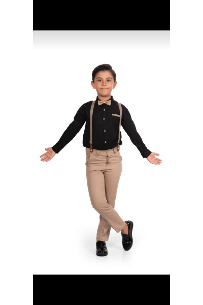 Boys' 4-Piece Suit with Long Sleeve Shirt, Pants, Bowtie and Suspenders - RENKLI DIYAR (1)