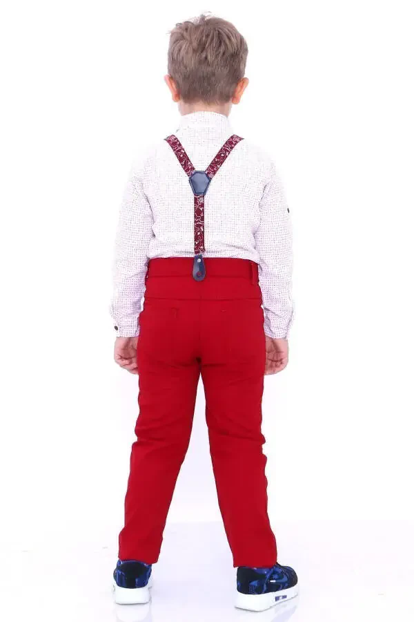 Boys' 4-Piece Suit with Red Star Pattern Shirt, Bowtie Pants and Suspenders - 2